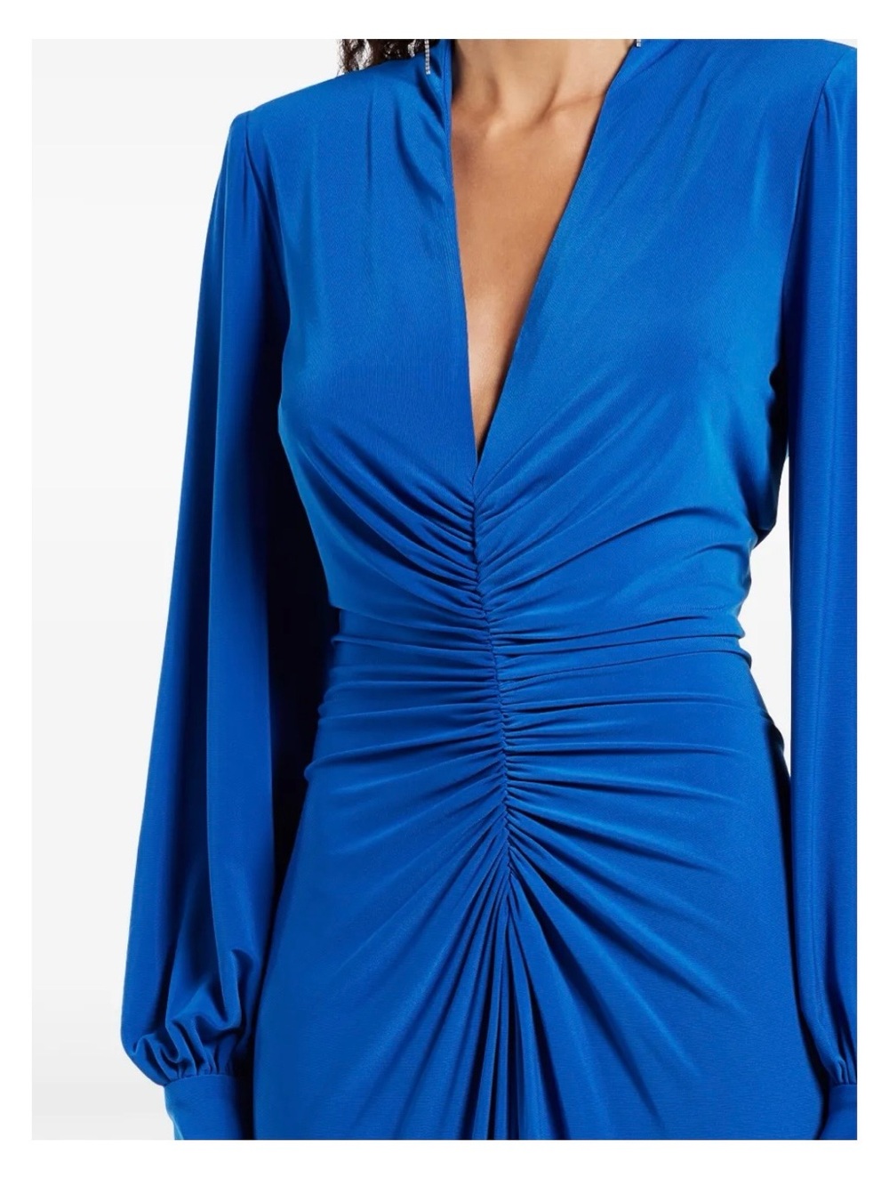 Badgley Mischka Royal Blue Ruched V-Neck Maxi Dress